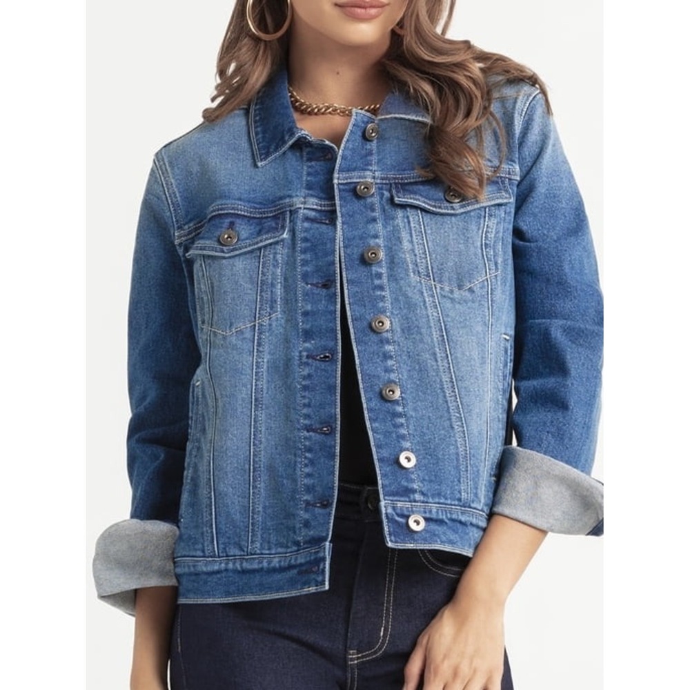 Jessica Simpson Women's 1X Blue Denim Jacket - Classic Trucker